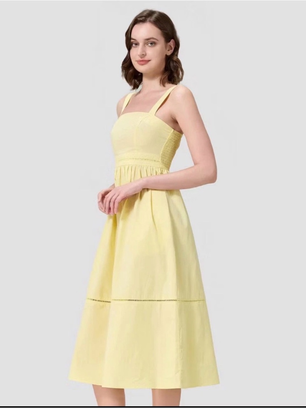 Sleeveless Yellow Smocked poplin fit, and flare a line a new day Midi Dress